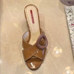 Prada Tan Patent Leather Mules